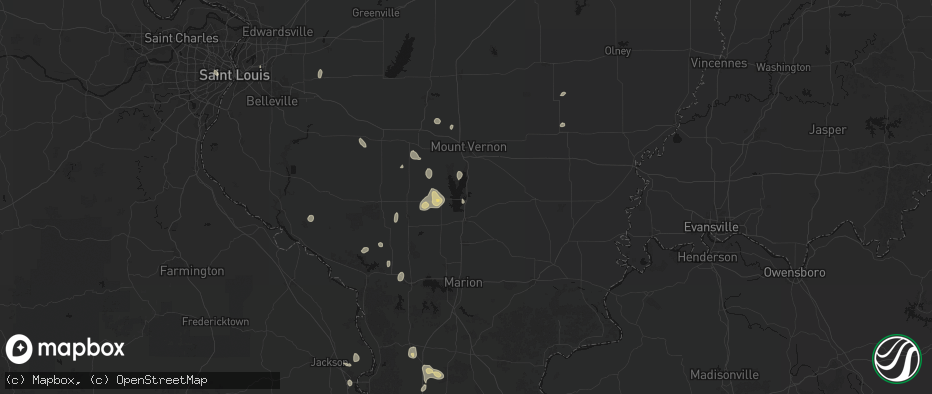 Hail map in Whittington, IL on July 8, 2026