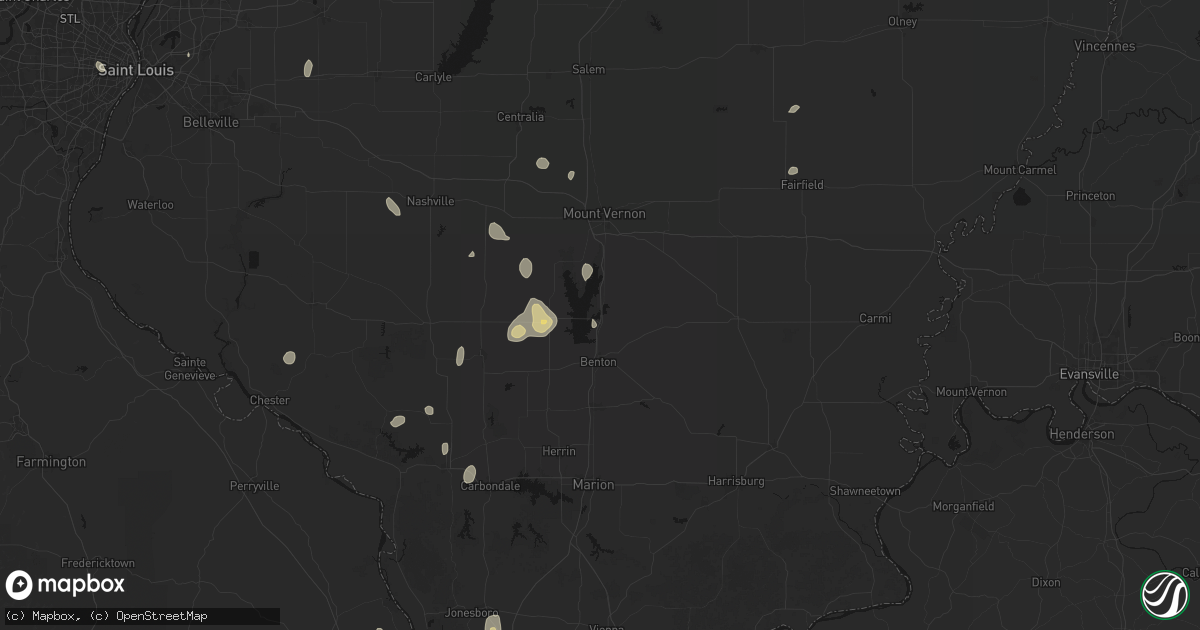 Hail map in Whittington, IL on July 8, 2026