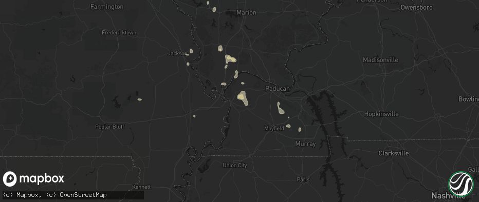 Hail map in Wickliffe, KY on July 8, 2026