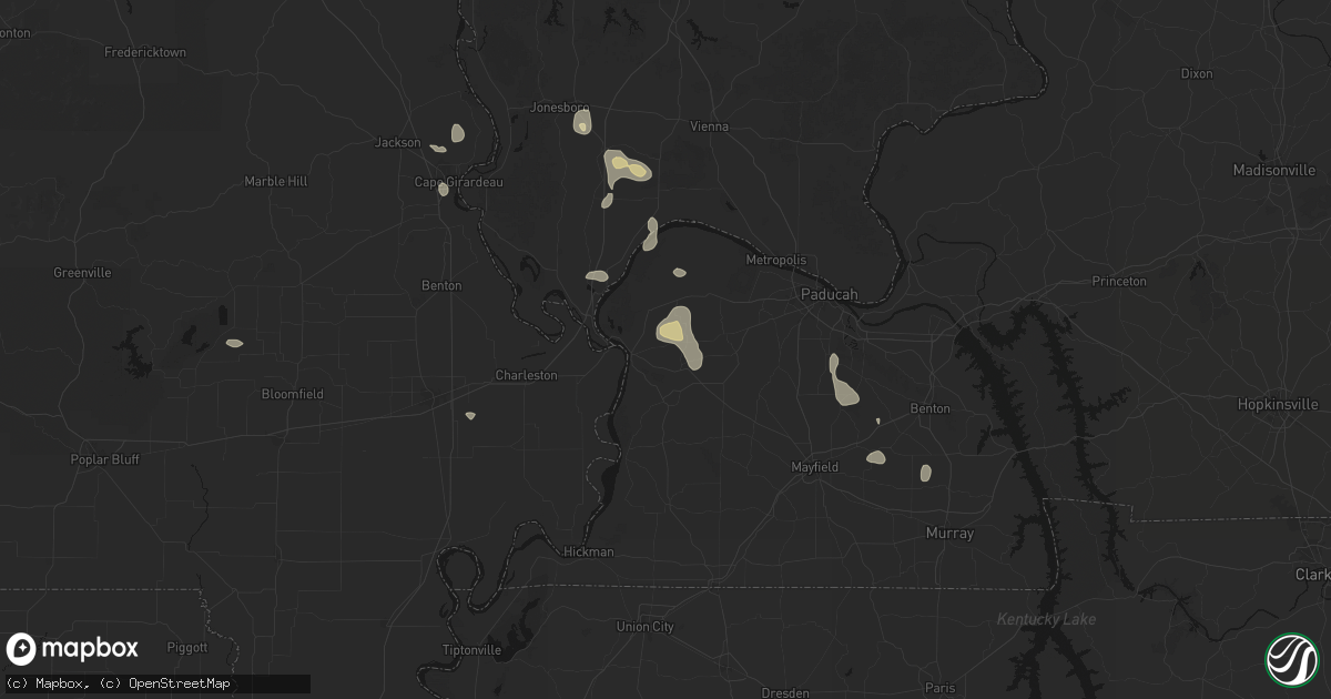 Hail map in Wickliffe, KY on July 8, 2026