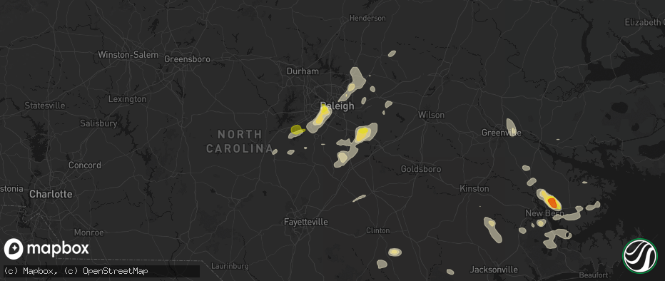 Hail map in Willow Spring, NC on July 8, 2026