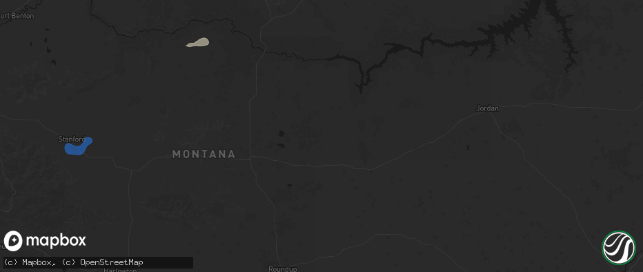 Hail map in Winnett, MT on July 8, 2026