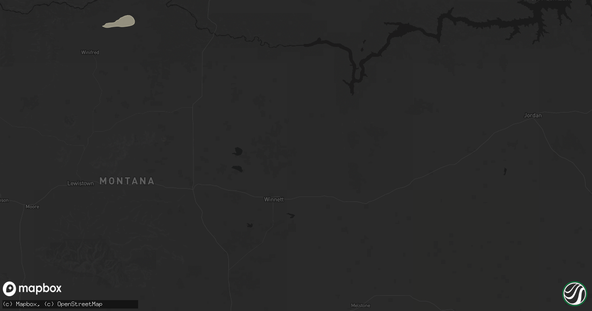 Hail map in Winnett, MT on July 8, 2026