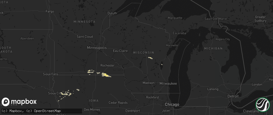 Hail map in Wisconsin on July 8, 2026