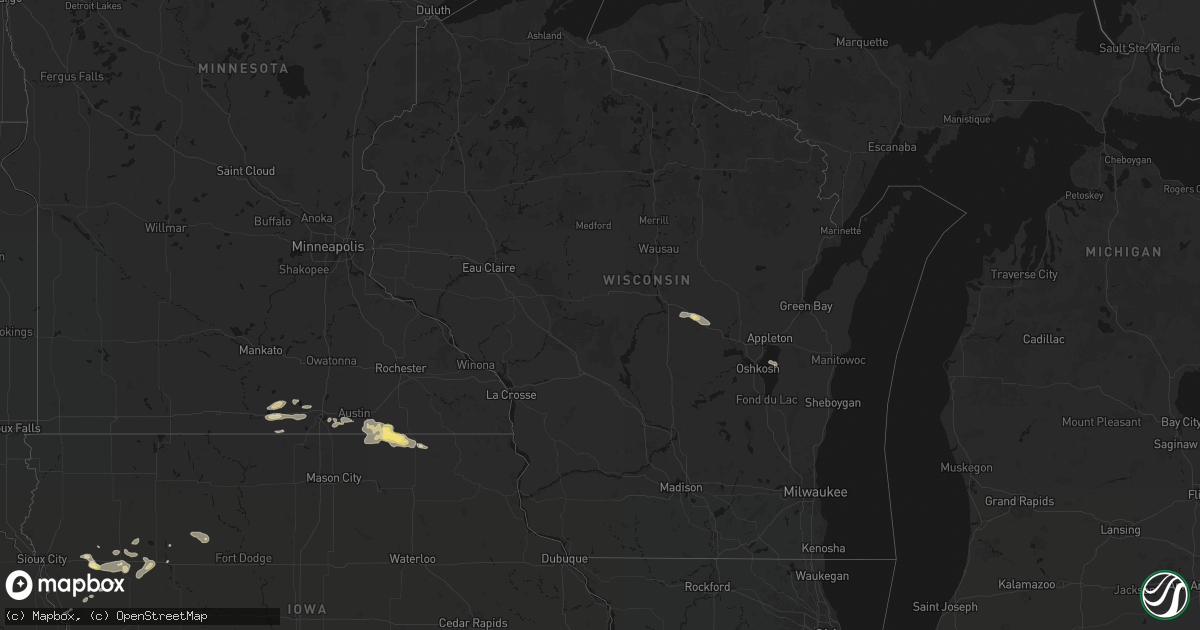 Hail map in Wisconsin on July 8, 2026
