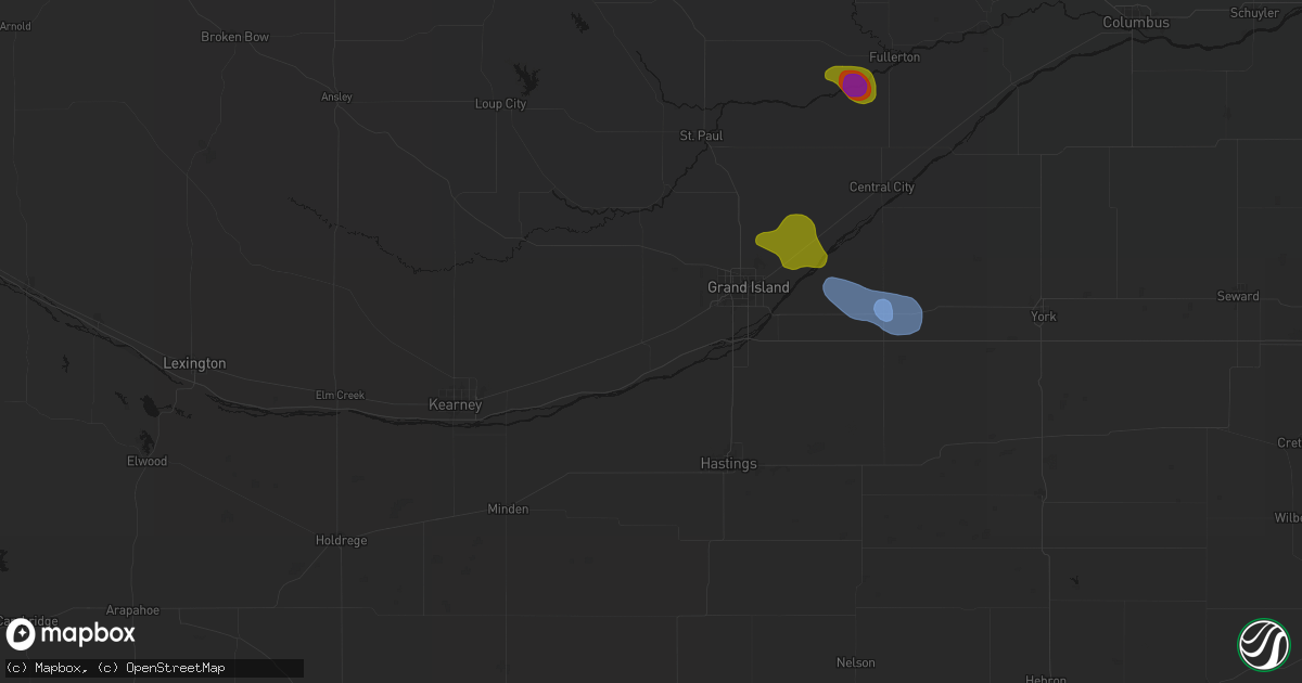 Hail map in Wood River, NE on July 8, 2026