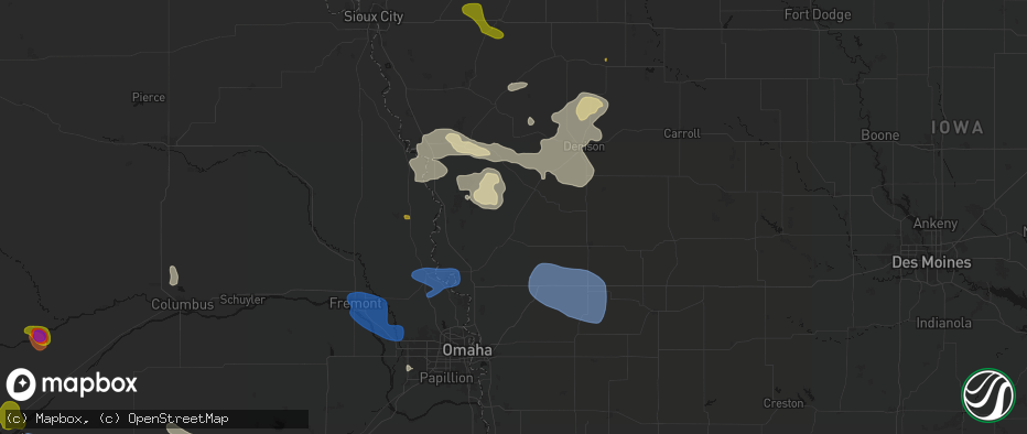 Hail map in Woodbine, IA on July 8, 2026