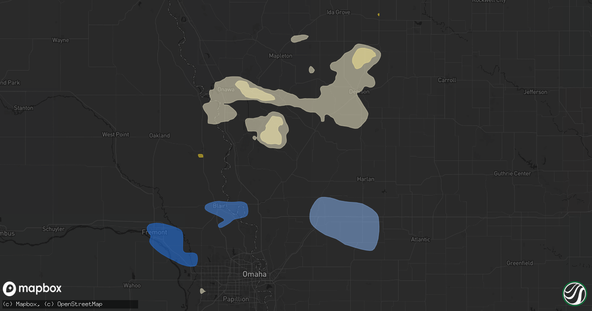 Hail map in Woodbine, IA on July 8, 2026