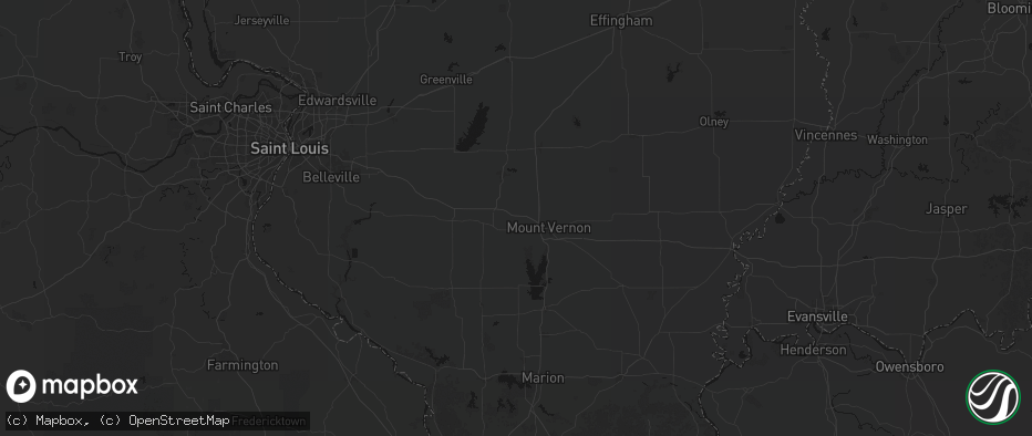 Hail map in Woodlawn, IL on July 8, 2026