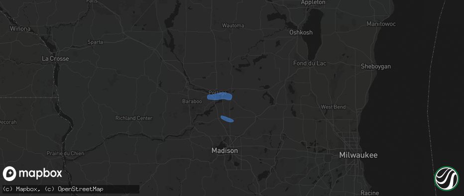 Hail map in Wyocena, WI on July 8, 2026