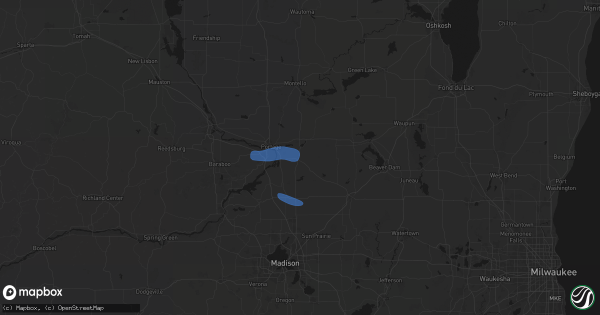 Hail map in Wyocena, WI on July 8, 2026
