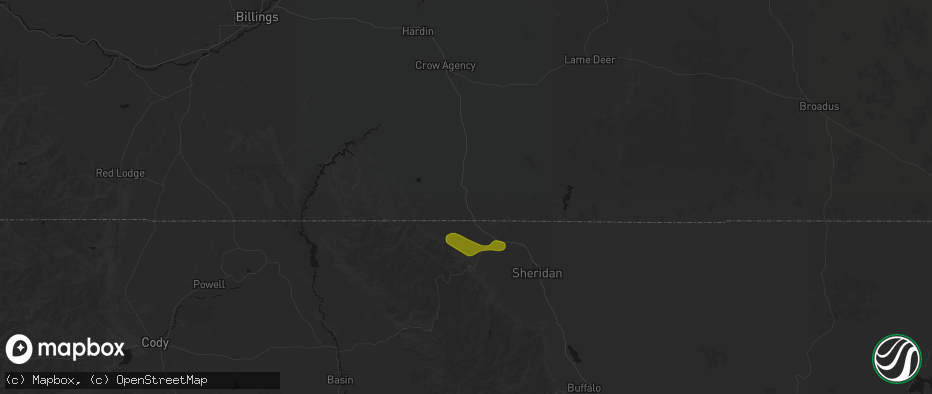 Hail map in Wyola, MT on July 8, 2026