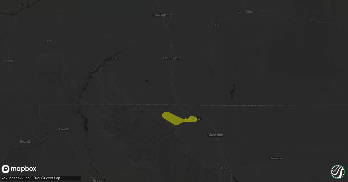 Hail map in Wyola, MT on July 8, 2026