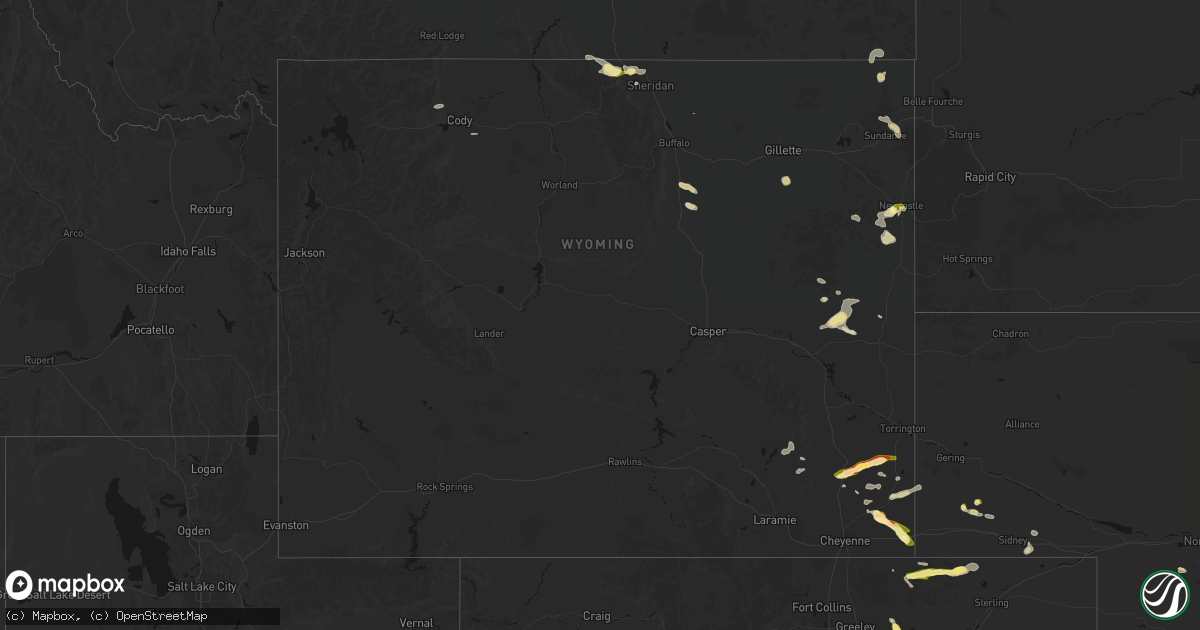 Hail map in Wyoming on July 8, 2026