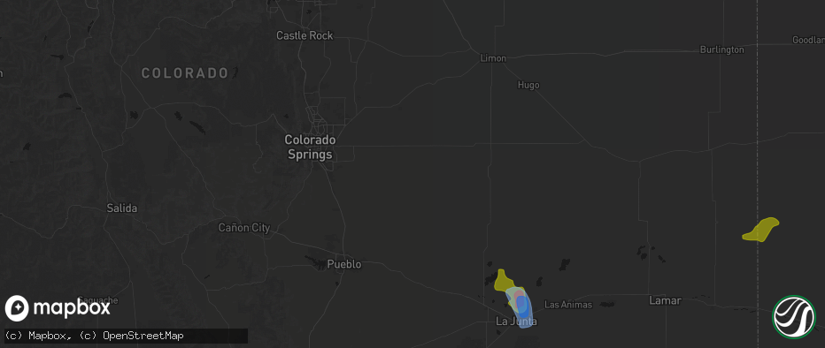 Hail map in Yoder, CO on July 8, 2026