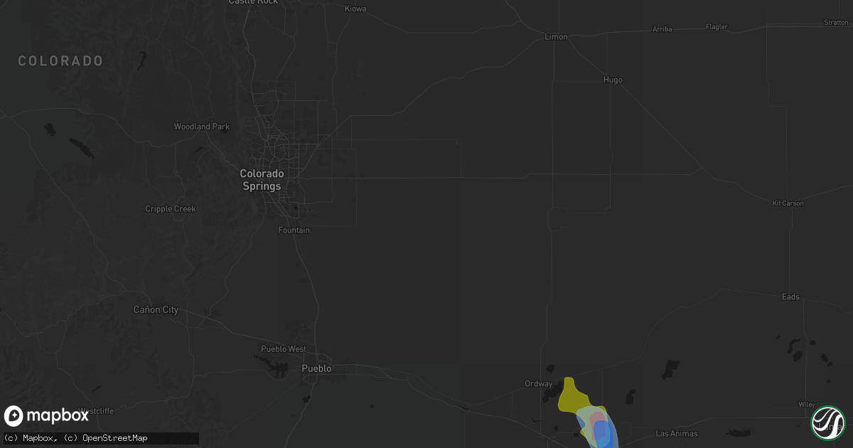 Hail map in Yoder, CO on July 8, 2026