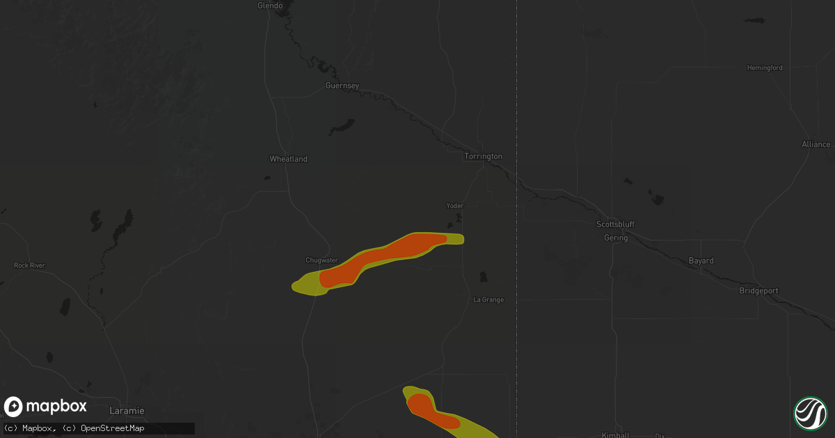 Hail map in Yoder, WY on July 8, 2026