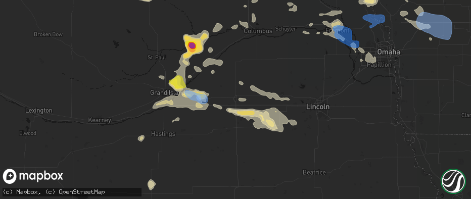 Hail map in York, NE on July 8, 2026