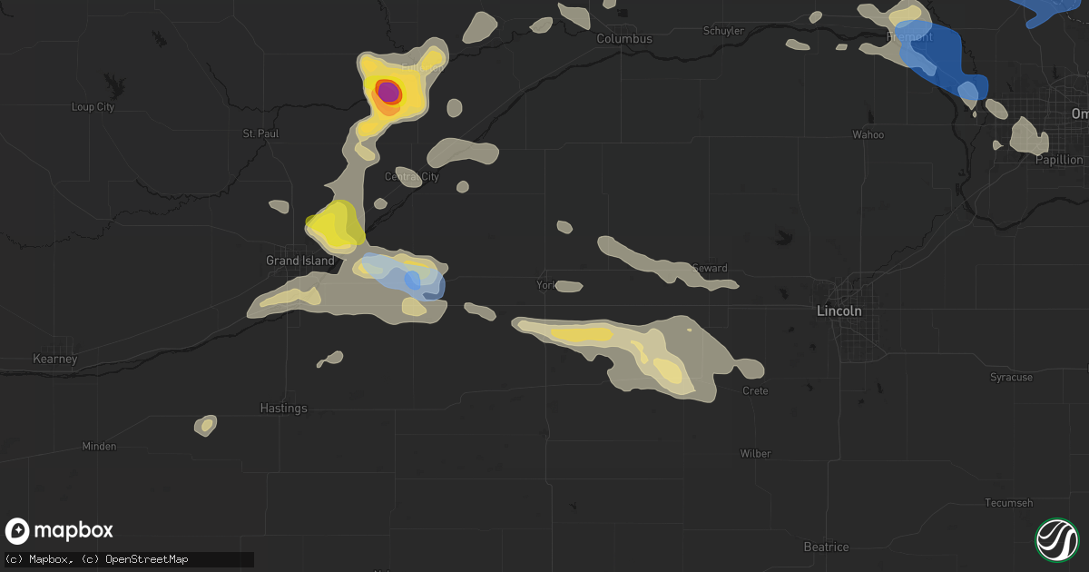 Hail map in York, NE on July 8, 2026