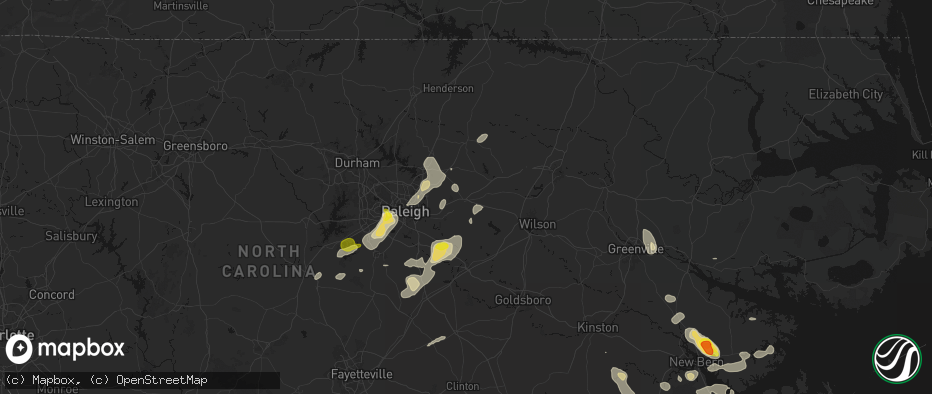 Hail map in Zebulon, NC on July 8, 2026