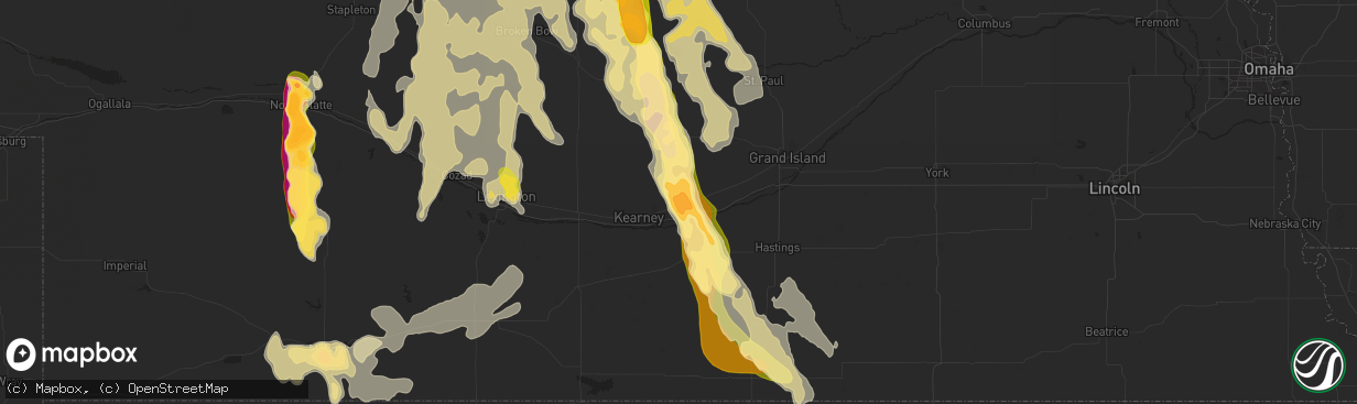 Hail map in Gibbon, NE on July 9, 2014