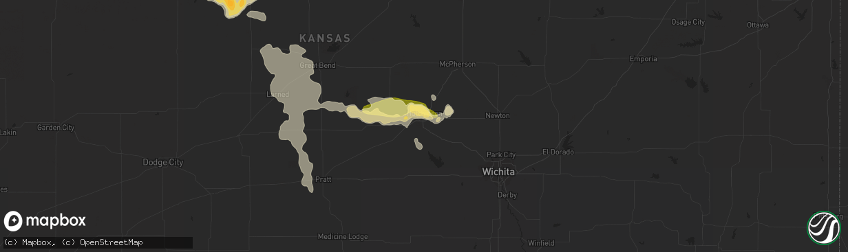 Hail map in Hutchinson, KS on July 9, 2014