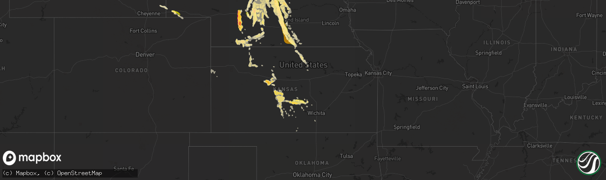 Hail map in Kansas on July 9, 2014