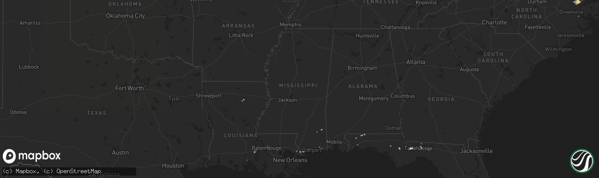 Hail map in Mississippi on July 9, 2014