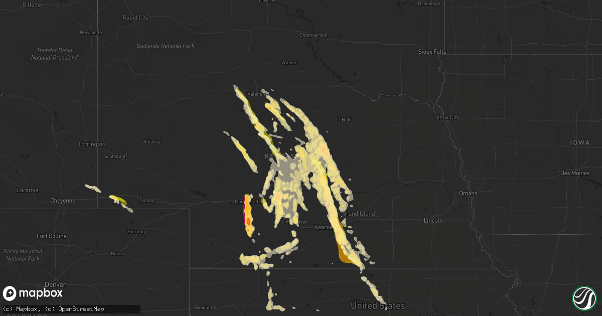 Hail map in Nebraska on July 9, 2014