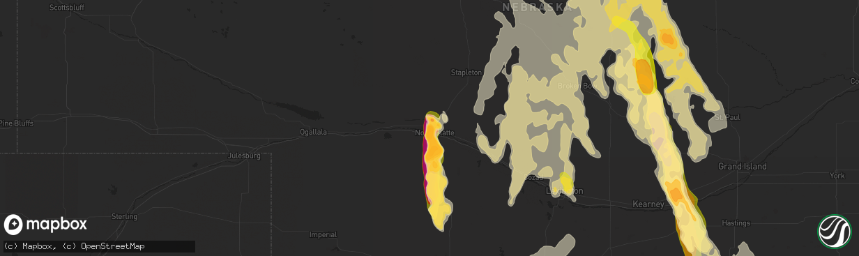 Hail map in North Platte, NE on July 9, 2014