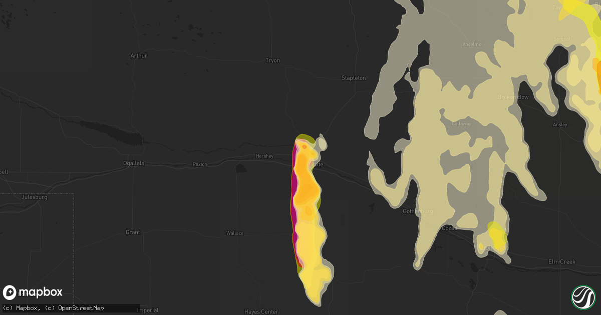 Hail map in North Platte, NE on July 9, 2014