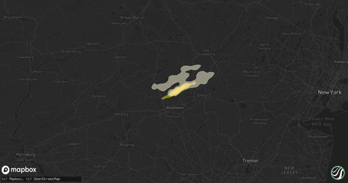 Hail map in Northampton, PA on July 9, 2014
