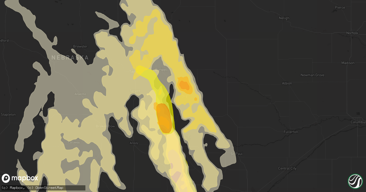 Hail map in Ord, NE on July 9, 2014