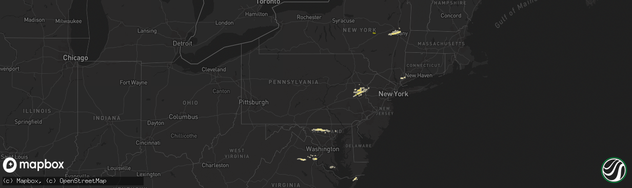 Hail map in Pennsylvania on July 9, 2014