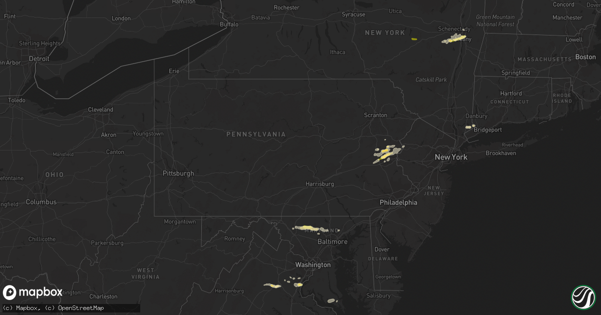 Hail map in Pennsylvania on July 9, 2014
