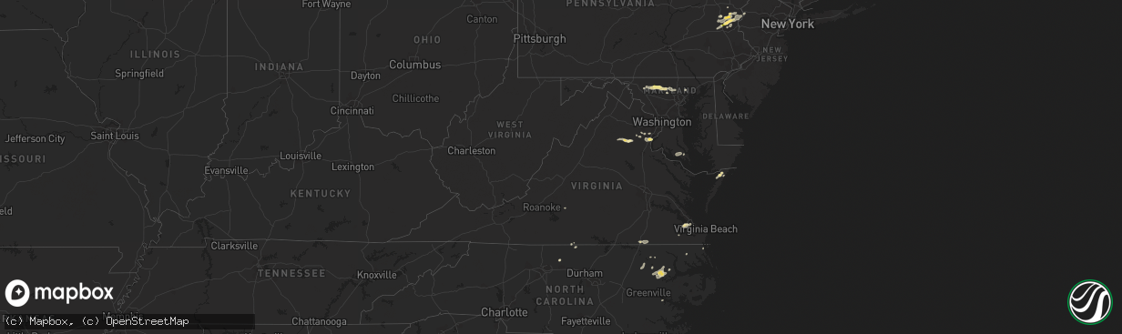 Hail map in Virginia on July 9, 2014