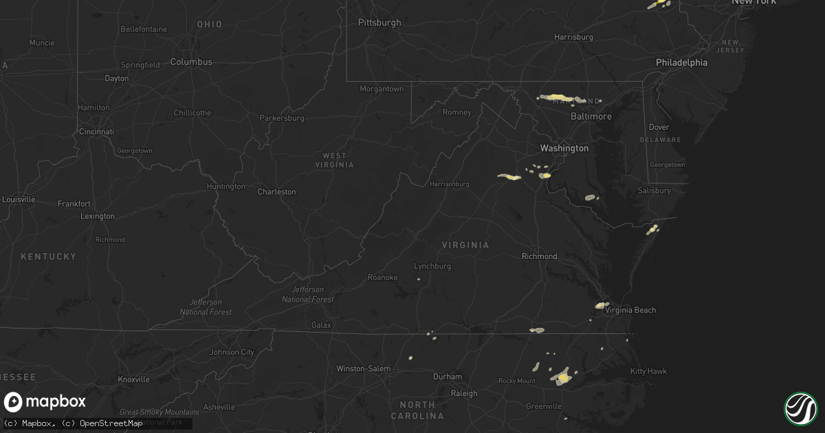 Hail map in Virginia on July 9, 2014