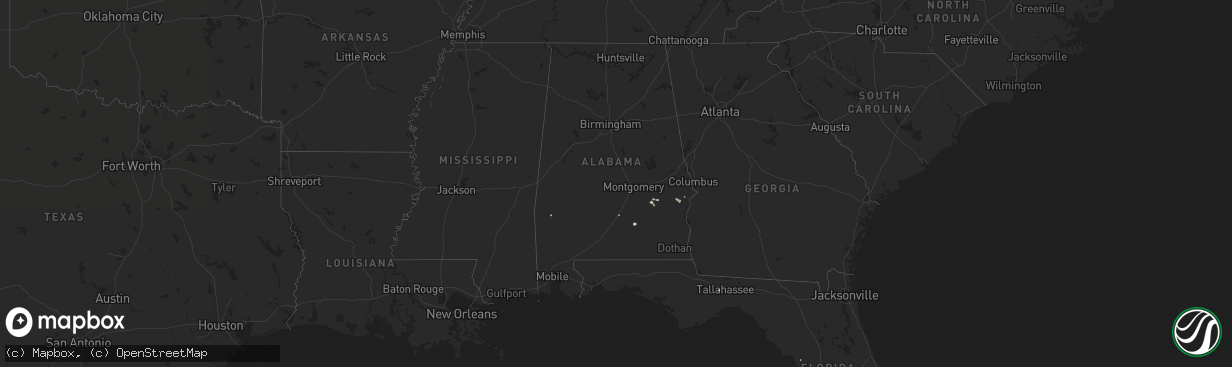 Hail map in Alabama on July 9, 2015