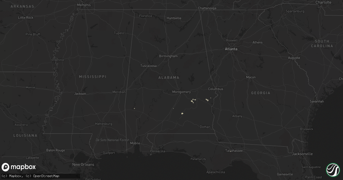 Hail map in Alabama on July 9, 2015