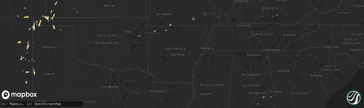 Hail map in Arkansas on July 9, 2015