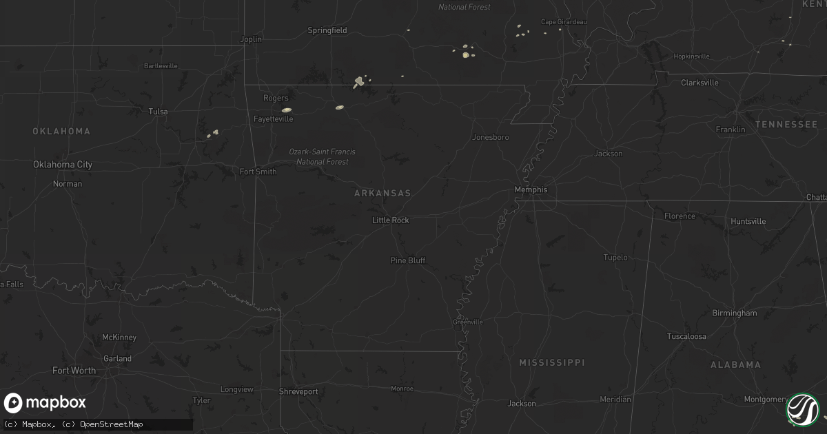 Hail map in Arkansas on July 9, 2015