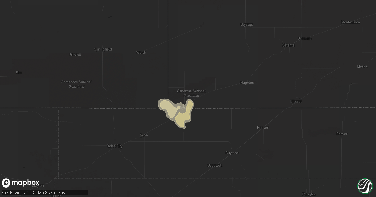 Hail map in Elkhart, KS on July 9, 2015