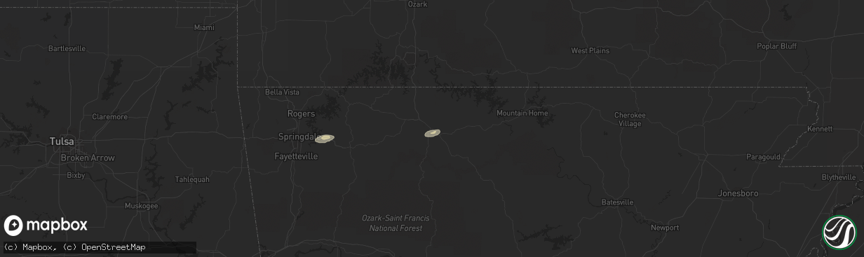 Hail map in Harrison, AR on July 9, 2015