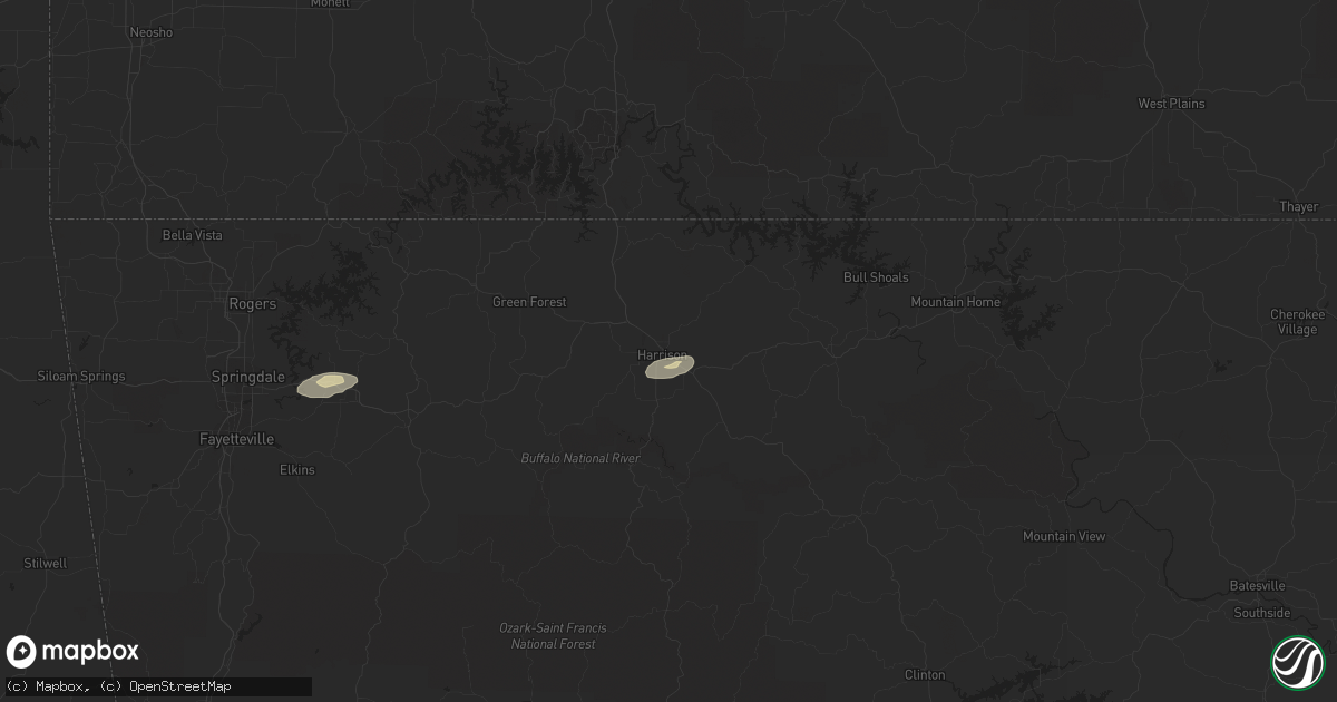 Hail map in Harrison, AR on July 9, 2015