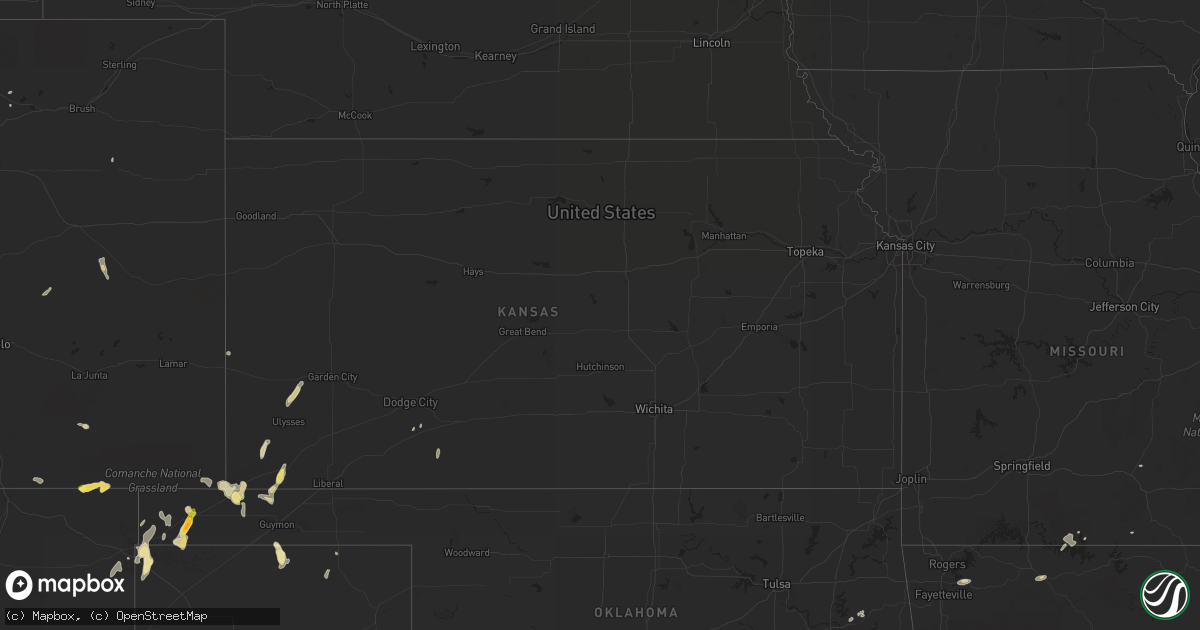 Hail map in Kansas on July 9, 2015