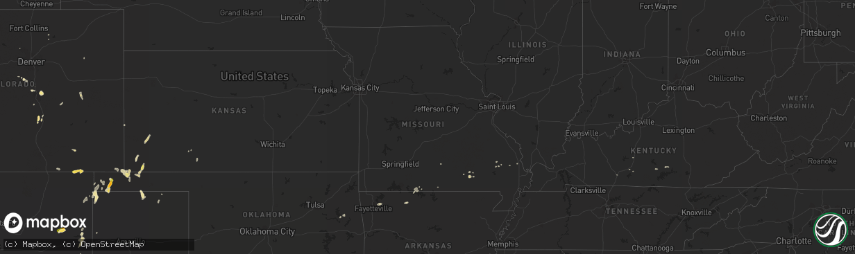 Hail map in Missouri on July 9, 2015