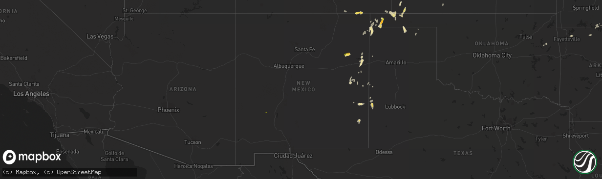 Hail map in New Mexico on July 9, 2015