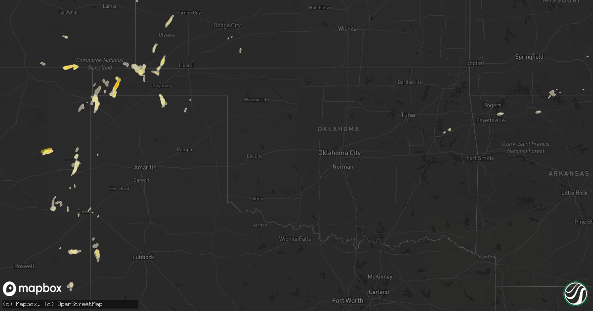 Hail map in Oklahoma on July 9, 2015