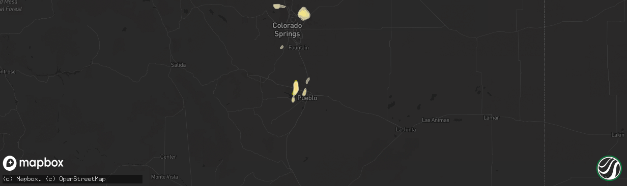 Hail map in Pueblo, CO on July 9, 2015