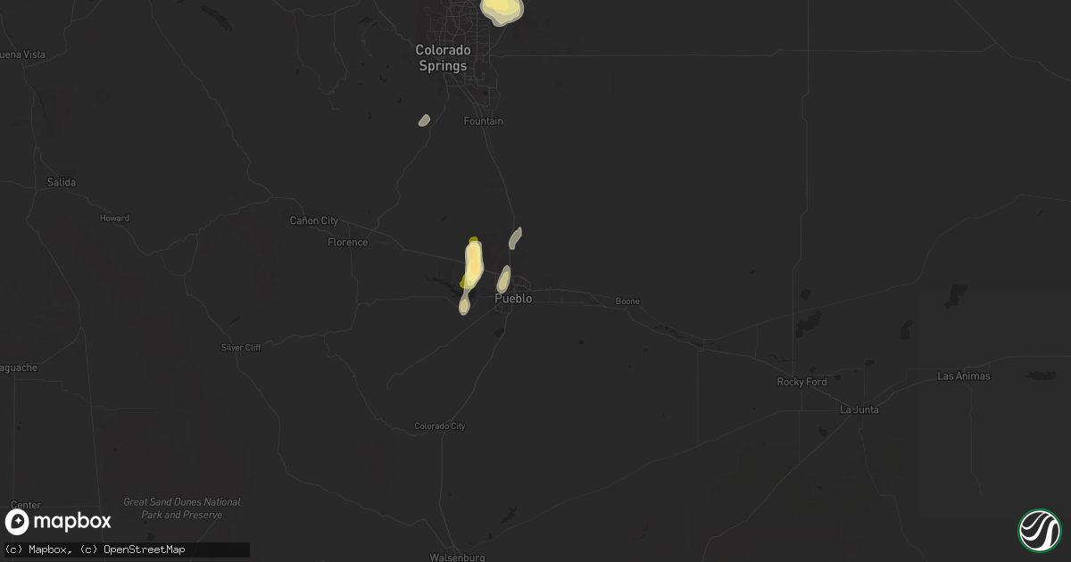 Hail map in Pueblo, CO on July 9, 2015